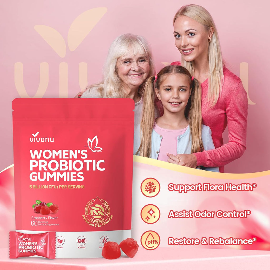 Feminine Balance Probiotic Gummies – Vegan & Halal Formula for Yeast & pH Support | with Cranberry, 60 Gummies
