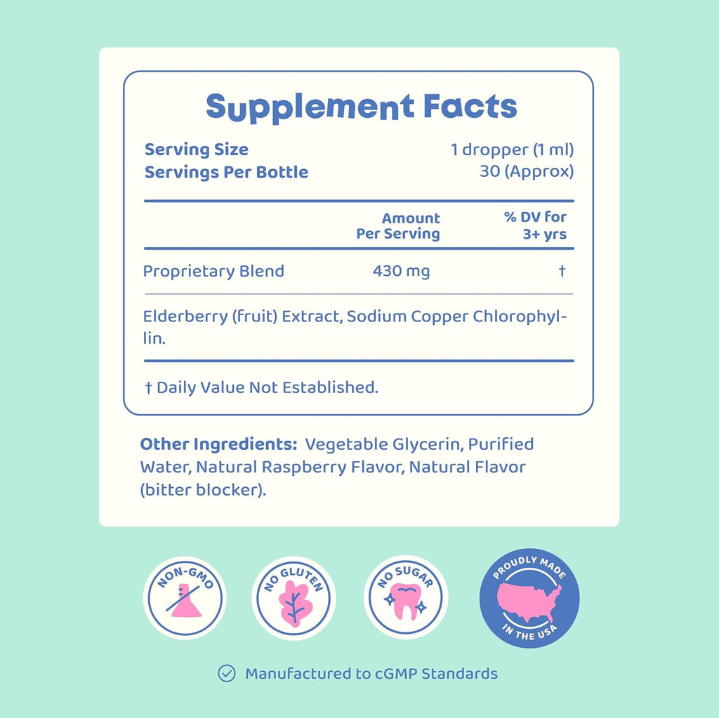 JoySpring Liquid Chlorophyll Drops for Kids | Super Greens for Kids Infused with Elderberry & Chlorophyll for Bad Breath | Sugar Free Body Deodorizing Supplement (1 fl oz, Berry Flavor, 30 Servings)