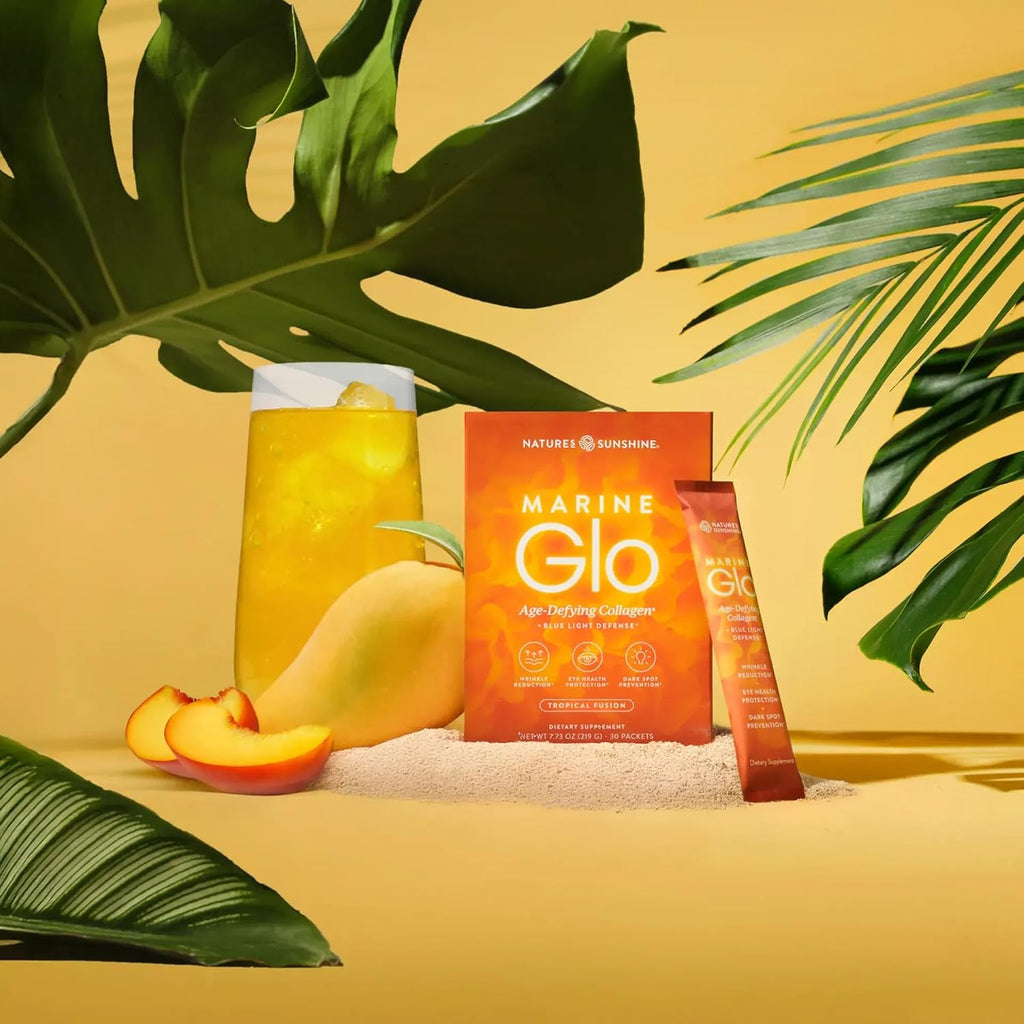 Nature's Sunshine Marine Glo Collagen - Defend Against Blue Light, Support for Skin & Eye Health, Reduce Wrinkles - 30 Stick Packs