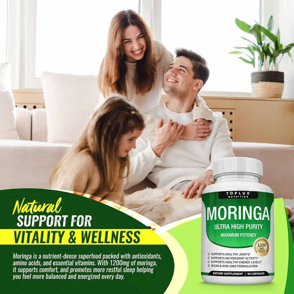 Moringa Capsules 1200mg – Pure Oleifera Leaf Superfood for Immune & Skin Health | Vegan, Non-GMO | 90 Capsules