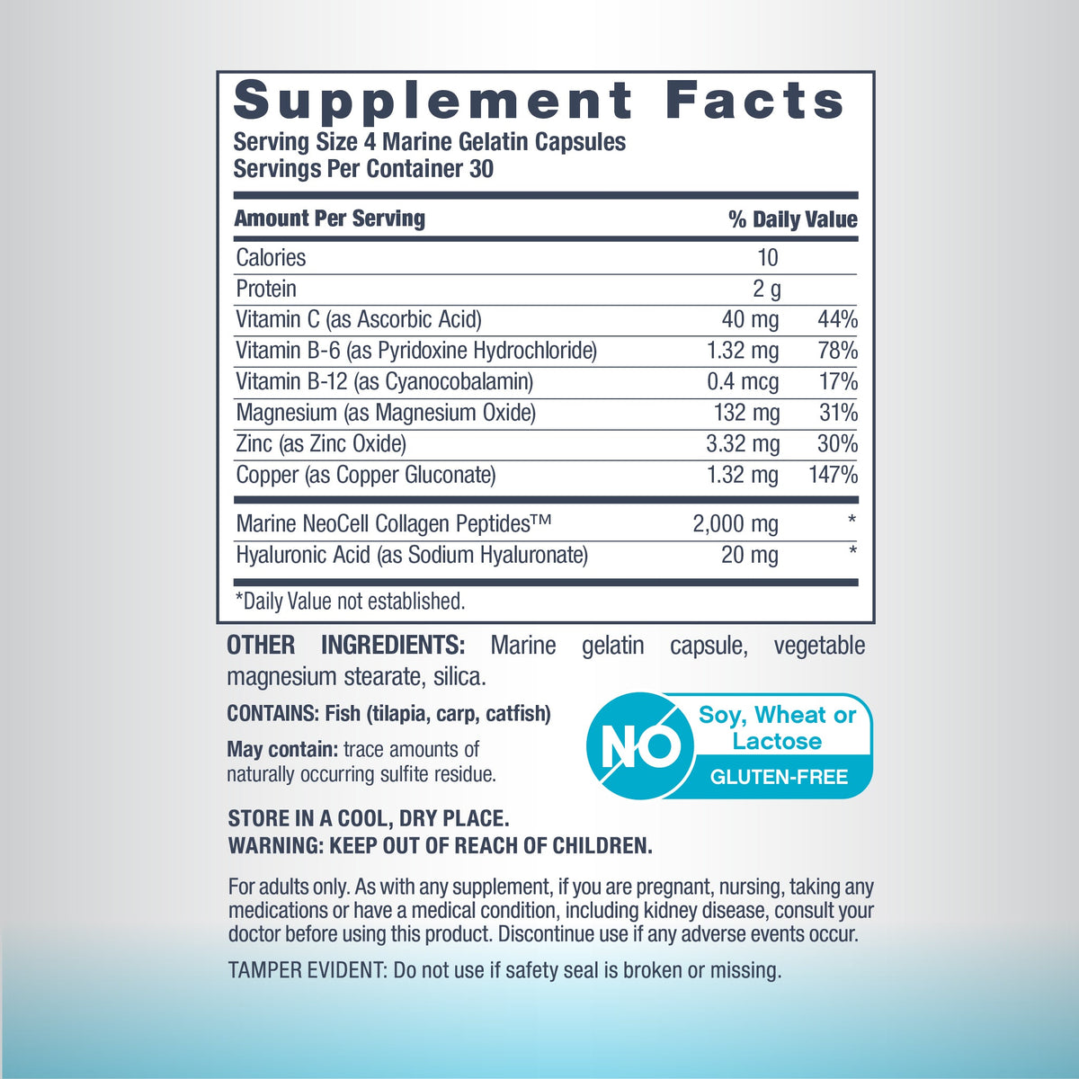 Marine Collagen Peptides + Hyaluronic Acid, 120 Fish Gelatin Capsules