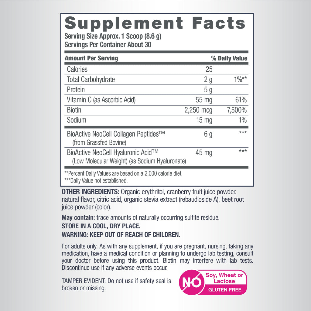 Collagen Beauty Infusion with Hyaluronic Acid + Biotin Cranberry Cocktail Flavor, 9.1 oz (258 g) Powder