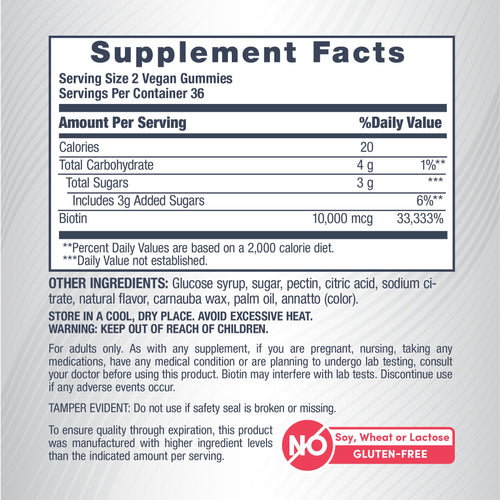Biotin 10,000 mcg Gummies Peach Flavor, 72 Tasty Vegan Gummies