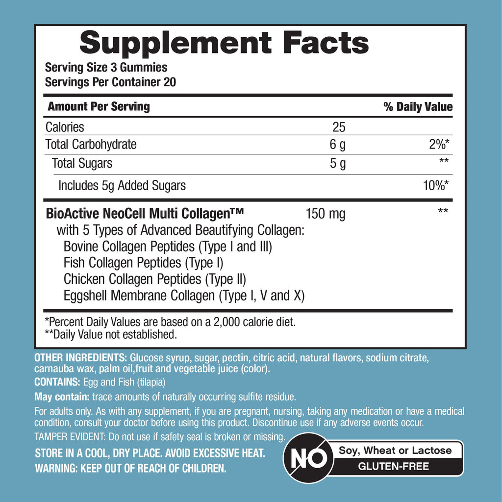 Multi Collagen Bio-Peptides Gummies Tropical Fruit Flavor, 60 Tasty Gummies