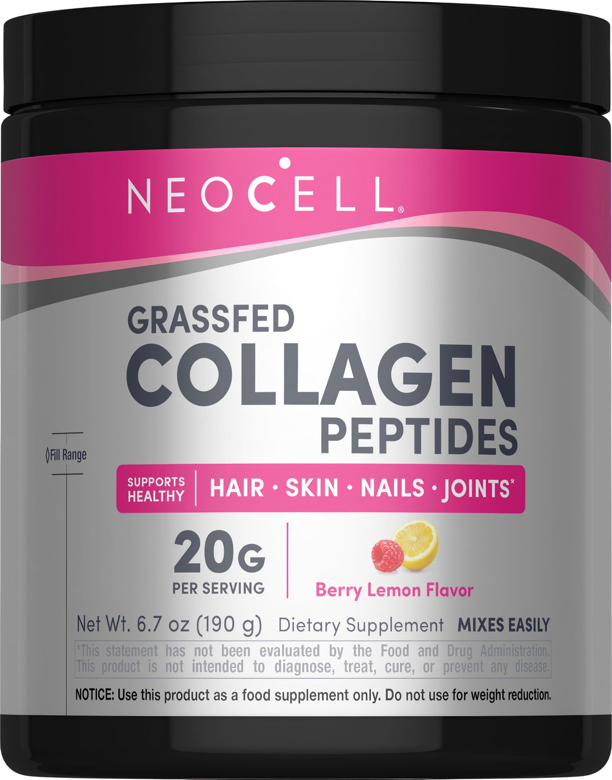Grassfed Collagen Peptides Berry Lemon Flavor, 6.7 oz (190 g) Powder