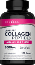 Grassfed Collagen Peptides  + C & Biotin, 6000 mg, 180 Caplets